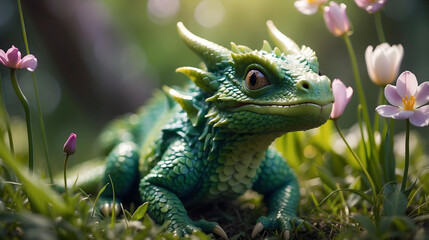 Obraz premium Enchanted Flower Dragon in Grass