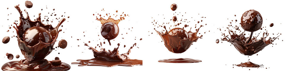 Chocolate ball falling with sauce splashing in the air   On A Clean White Background Soft Watercolour Transparent Background