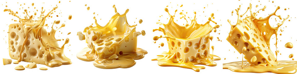 Splash of Cheese with drip and melting sauce splashing  On A Clean White Background Soft Watercolour Transparent Background