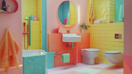 Fototapeta na wymiar Bright, eye-catching colors support a playful, funny quote about bathroom habits, offering both fun and function