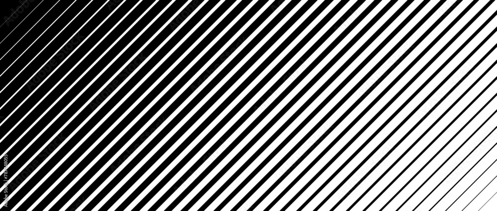 Poster Slanted line halftone gradation texture. Fade diagonal stripe gradient background. Oblique pattern backdrop. Black thin to thick stripe backdrop for overlay, print, cover, graphic design. Vector