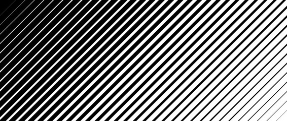 Slanted line halftone gradation texture. Fade diagonal stripe gradient background. Oblique pattern backdrop. Black thin to thick stripe backdrop for overlay, print, cover, graphic design. Vector