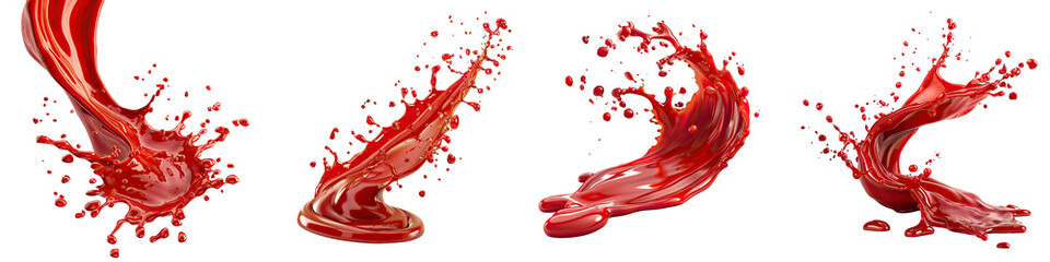 Red Ketchup or tomato sauce splash on the air with little catsup blobs  On A Clean White Background Soft Watercolour Transparent Background