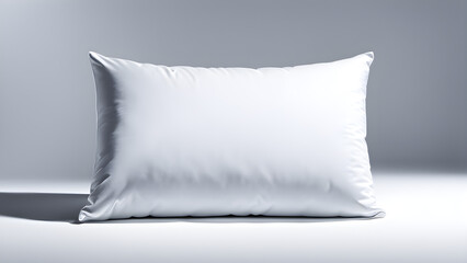 A separate white pillow, on a solid color background, with bedroom decoration and bedding