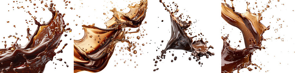 Dark Brown coffee liquid swirl splash  On A Clean White Background Soft Watercolour Transparent Background