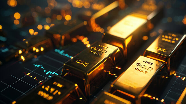 gold bars stack on alize profit margins using digital charts. .