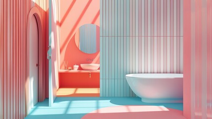 A playful depiction of bathroom rules with bold and soft hues, blending humor and color for visual appeal