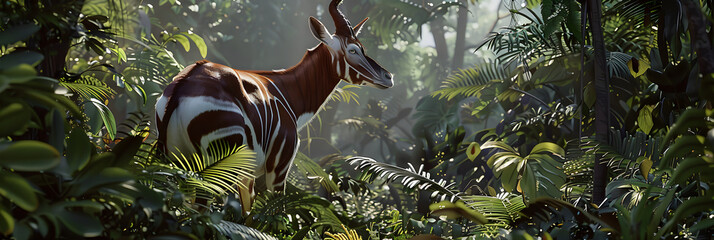 The alluring beauty of an Okapi amidst the tropical rainforest