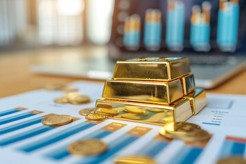 gold bars stack on Use charts to identify market share trends. - obrazy, fototapety, plakaty