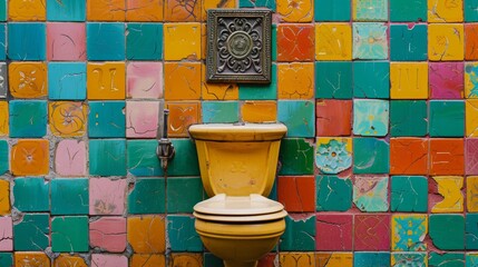 A bathroom sign with a twist of humor, set against a colorful, dynamic texture for creative spaces