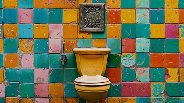 A bathroom sign with a twist of humor, set against a colorful, dynamic texture for creative spaces