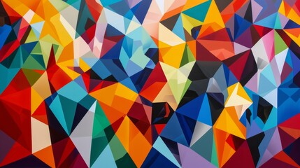 Artful homage to canine friends through a canvas of interlocking geometric shapes, vibrant and abstract