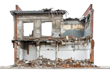PNG  Destroyed building architecture white background deterioration.