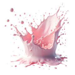 3D splash of yogurt liquid, pink, white background, isolated object PNG