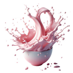 3D splash of yogurt liquid, pink, white background, isolated object PNG