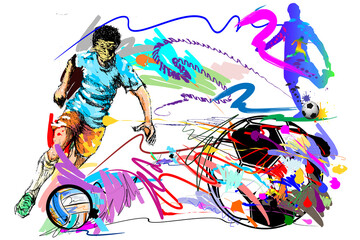 action soccer football sport art and brush strokes style