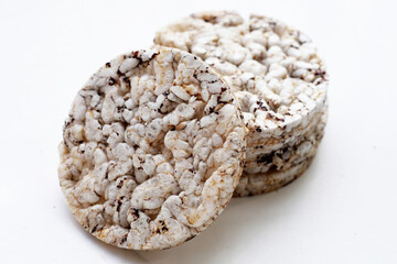 Round crispy rice crackers. Rice cakes