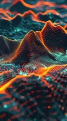 3D glowing wireframe landscape