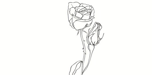 Abstract Rose Outline, Warm Tones, Contour Drawing, Single Line Motif, Minimalist Floral Art with Copy Space.