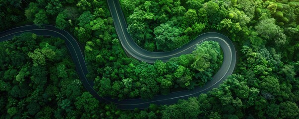 Aerial view of zigzag motorway road in the forest