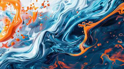 the liquid is blue and orange with dark lines on it, in the style of realistic hyper-detailed rendering, fluid formations, detailed imagery, light red and cyan, digital art techniques, art of tonga