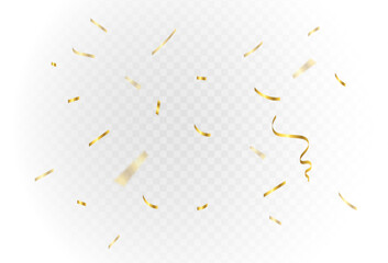 Confetti explosion on a transparent background. Shiny shiny golden paper pieces fly and spread around. Zoom effect style. Vector eps 10