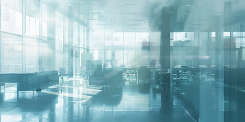 Abstract blur blue contemporary office interior blue background hazy depiction of modern office life Future Urban and Corporate Architecture