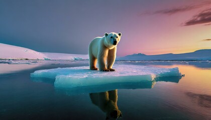 Polar bear on a melting ice floe - obrazy, fototapety, plakaty