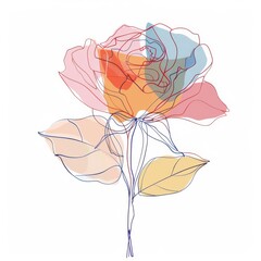Colorful Abstract Rose Outline, Warm Pastel Tones, Contour Drawing, Single Line Motif, Minimalist Floral Art with Copy Space.


