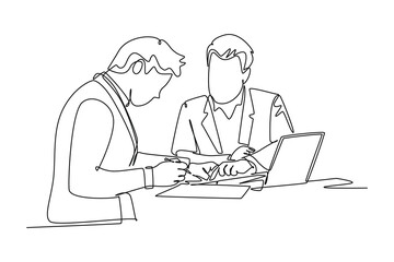 Continuous one line drawing Job search, recruiting, hiring concept. Doodle vector illustration.