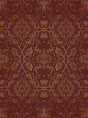 Oriental brown damask ornament. Abstract seamless pattern with ornamental flowers. Background for wallpaper, textile, carpet and any surface. - 787760856