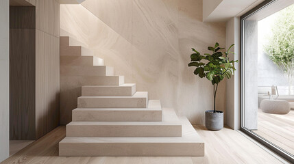 Beige stairs designed with a touch of Scandinavian elegance in a modern setting.