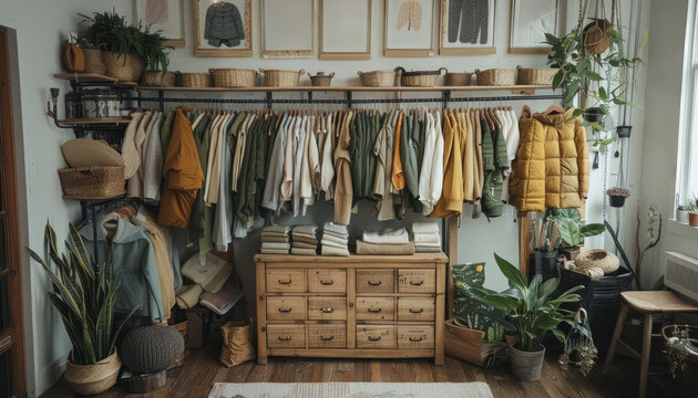 A store with a lot of clothes and a lot of plants by AI generated image