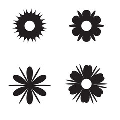 Flower icon set, black Flower isolated on white, vector illustration