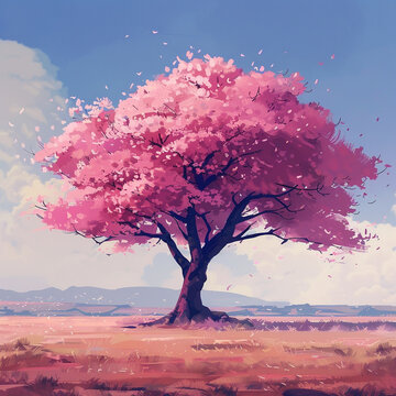 asrthetic cartoon pic of a pink tree