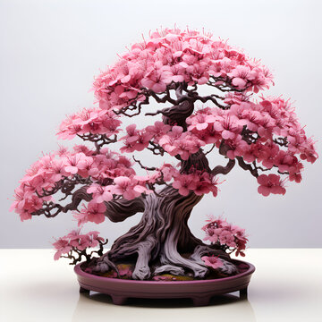 A pink tree with pink flowers is in a pot Generative AI
