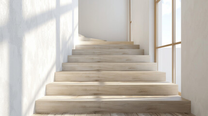 Chic beige stairs with a Scandinavian touch in an inviting lounge featuring a window.