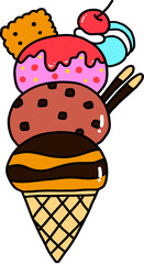 아이스크림 콘 하드 손그림 일러스트 요소 과일 과자 초콜릿아이스크림 딸기아이스크림 체리