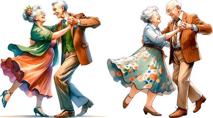 Grandpa and grandma dance together.