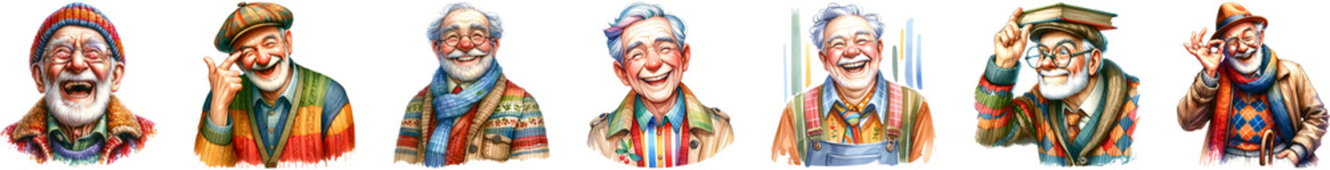Grandpa happy funny, watercolor illustration.
