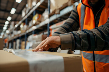 worker in warehouse checking goods