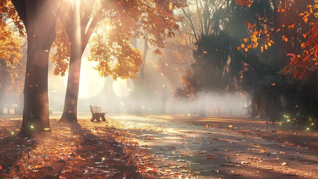 beautiful autumn scenery in park. seamless looping overlay 4k virtual video animation background