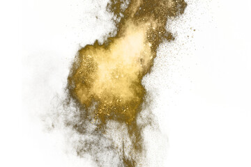 Golden powder explosion. Freeze motion.
