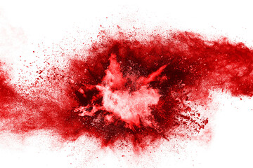 Freeze motion of red powder exploding. Abstract design of red dust cloud. Particles explosion...