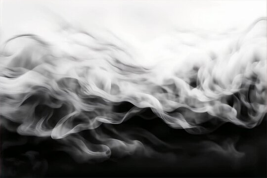 Ethereal smoke waves on black background. 
 Monochrome image of delicate smoke patterns creating an abstract visual