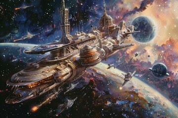 A spacefaring civilization, with interstellar ships exploring the galaxy, colonizing new worlds, and encountering strange alien species
