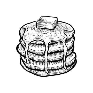 recommend clip art: hand drawn illustration of pancakes with butter and syrup on top