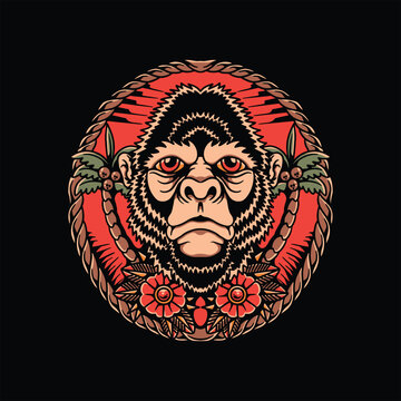 summer monkey tattoo vector design