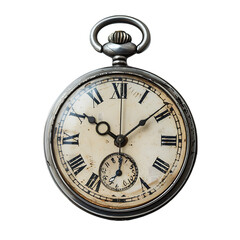 Pocket watch in old condition, Isolated on transparent background.