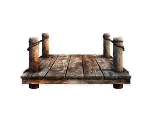 Wooden pier isolated on white and transparent background, clipart. Old embankment made from wooden boards. Generative AI transparent PNG without background.